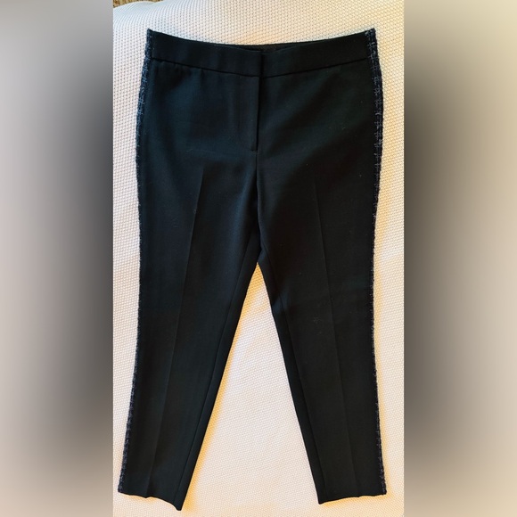 TORY BURCH Tobie Black Trousers Straight Leg Pants Blue Wool Tweed Side Stripe - Picture 7 of 16